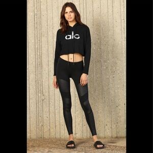 ALO Black High-Waisted Moto Leggings with Mesh Panels Small